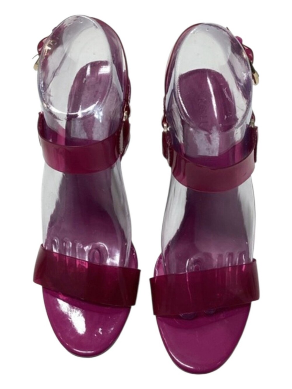 Karl Lagerfeld Paris Cieone Deep Satin Clear Strap Block Heel Sandals In Magenta
